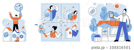 Family business. Vector illustration. The market is dynamic environment where businesses compete for customers and market share Companies engage in commerce to exchange goods and services Family business. Vector illustration. The market is dynamic environment where businesses compete for customers and market share Companies engage in commerce to exchange goods and services 108816501
