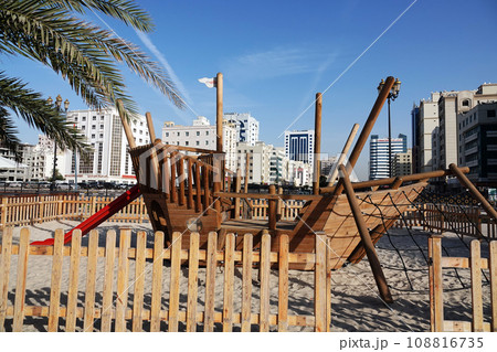 Sharjah, UAE February 19, 2020: a playground in the form of a ship in the city of Sharjah 108816735