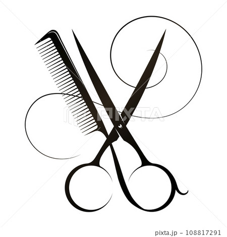 Design for beauty and hair salon. Stylist scissors and hairbrush Design for beauty and hair salon. Stylist scissors and hairbrush 108817291