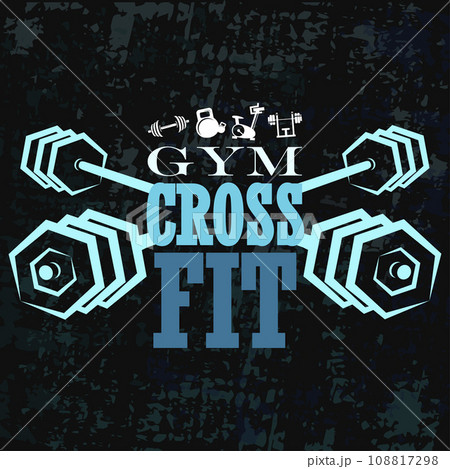 Dumbbells and lettering gym crossfit sport banner Dumbbells and lettering gym crossfit sport banner 108817298