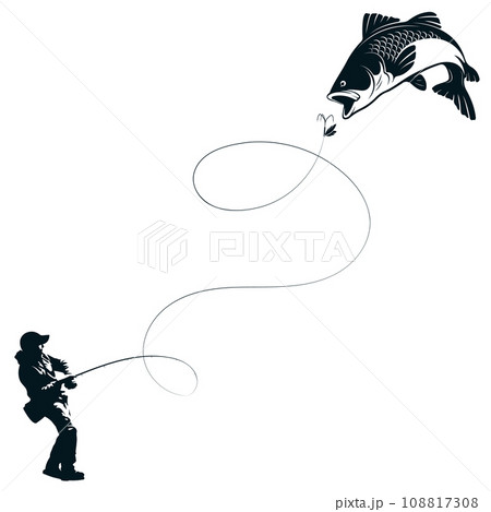 Fisherman with a fishing rod and a catch of big fish 108817308