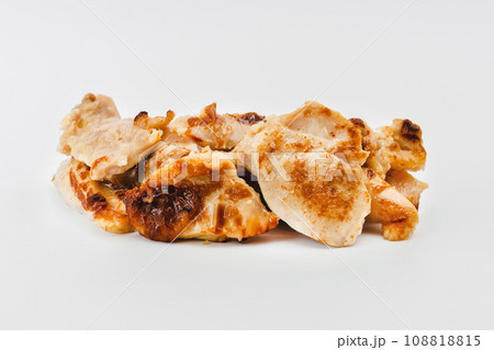 Fast food. Chicken fillets fried until half cooked, semi-finished product on a white background. Quick cooking at home. Copy space.Fast cooking.Fast homemade food. Fast food. Chicken fillets fried until half cooked, semi-finished product on a white background. Quick cooking at home. Copy space.Fast cooking.Fast homemade food. 108818815