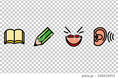 簡單的黑線顏色圖示代表語言習得所需的四種基本技能。 108818955