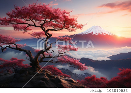 日本の象徴、荘厳な富士と春桜の絶妙なハーモニー AI画像 108819688