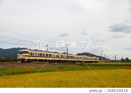 秋の里山を走る国鉄新快速色117系直流電車 108819819