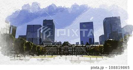 水彩画風 東京駅丸の内駅舎 東京都千代田区 水彩画風 東京駅丸の内駅舎 東京都千代田区 108819865