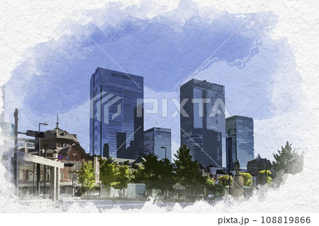 水彩画風 東京駅丸の内駅舎 東京都千代田区 水彩画風 東京駅丸の内駅舎 東京都千代田区 108819866