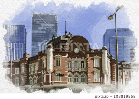 水彩画風 東京駅丸の内駅舎 東京都千代田区 水彩画風 東京駅丸の内駅舎 東京都千代田区 108819868