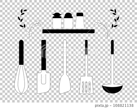 キッチンツールのシンプルモノクロイラスト キッチンツールのシンプルモノクロイラスト 108821138