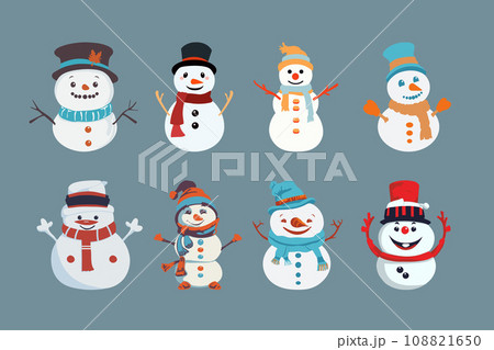 Jolly Snowman Vectors - Adorable Clipart for Winter Designs 108821650