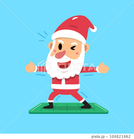 Cartoon character santa claus exercising on yoga mat 108821862