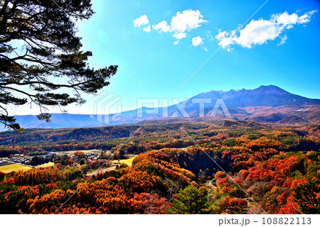 《長野県》木曽町開田高原の九蔵峠から望む秋の御嶽山 108822113