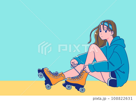 ローラースケートを履く女の子　レトロポップなアニメ調 108822631