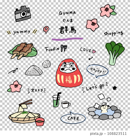 Gunma hand drawn icon set 108823511
