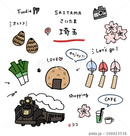 埼玉の手描きのアイコンセット 108823516
