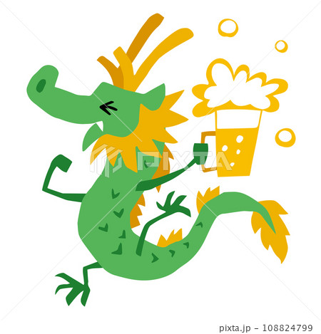 手描きのゆるい辰キャラクター(干支、乾杯、ビール) 手描きのゆるい辰キャラクター(干支、乾杯、ビール) 108824799