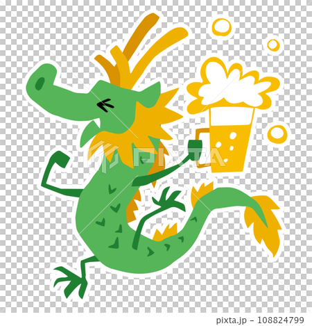 手描きのゆるい辰キャラクター(干支、乾杯、ビール) 手描きのゆるい辰キャラクター(干支、乾杯、ビール) 108824799