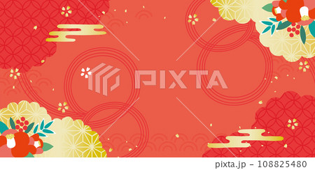 お正月　和柄背景イラスト　椿の水引 108825480