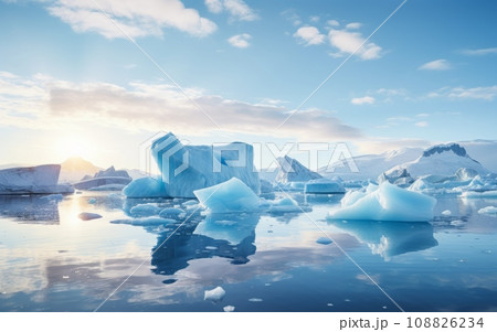 Melting icebergs on a beautiful summer day Melting icebergs on a beautiful summer day 108826234