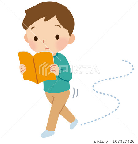 ウロウロと歩きながら本を読む子供　男の子　発達障害　多動性 108827426