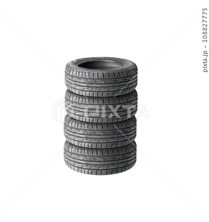 New car tires with colored lines on the tread , car tires pile isolated on white background New car tires with colored lines on the tread , car tires pile isolated on white background 108827775