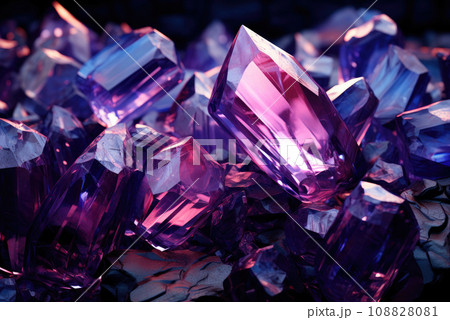 Amethyst or agate stone close-up. Background of geological rocks of a precious stone of purple violet color Amethyst or agate stone close-up. Background of geological rocks of a precious stone of purple violet color 108828081