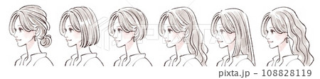 色々な髪型/ヘアスタイルの女性・女の子のイラスト素材セット 108828119