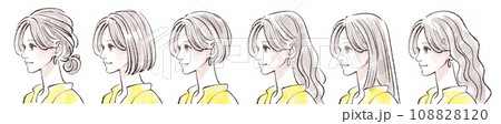 色々な髪型/ヘアスタイルの女性・女の子のイラスト素材セット 108828120