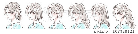 色々な髪型/ヘアスタイルの女性・女の子のイラスト素材セット 108828121