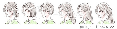 色々な髪型/ヘアスタイルの女性・女の子のイラスト素材セット 108828122