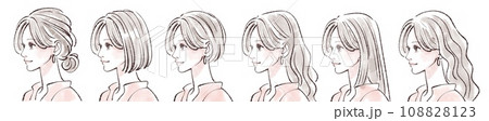 色々な髪型/ヘアスタイルの女性・女の子のイラスト素材セット 108828123