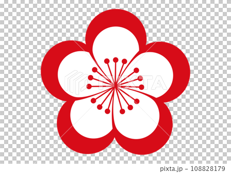 梅の花のアイコン 赤い縁取りが可愛い紅白の梅の花びらのイラスト  