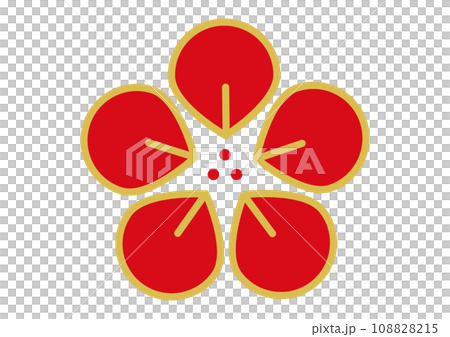 梅花圖示 獨特的金色和紅色梅花花瓣標記材料插圖 梅花圖示 獨特的金色和紅色梅花花瓣標記材料插圖 108828215
