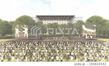 野外ライブ会場　イベント　歌手あり(ステージ シート無し)　観客あり　イラストCG 108828542