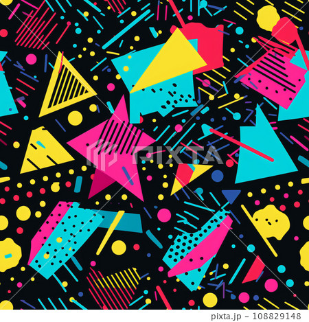 Geometric Shapes and Colorful 90s Retro Seamless Pattern 108829148