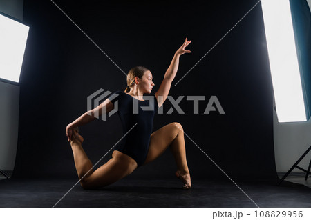 Ballet dancer in black body paint isolated on studio background expressive artistic dance concept 108829956
