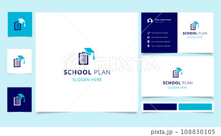 School plan logo design with editable slogan. Branding book and business card template. 108830105