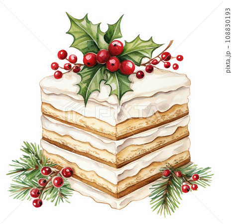 Hand drawn illustration christmas cake. Generative ai 108830193