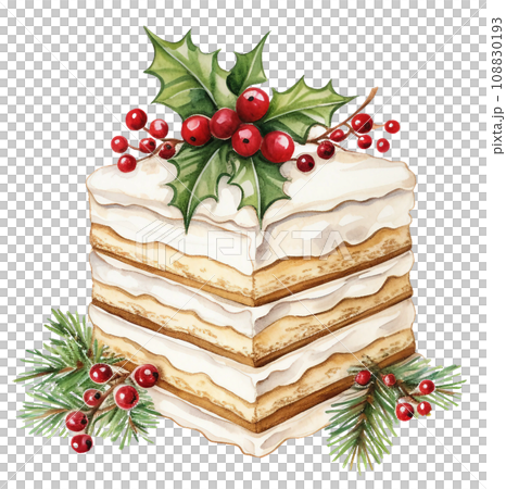 Hand drawn illustration christmas cake. Generative ai 108830193