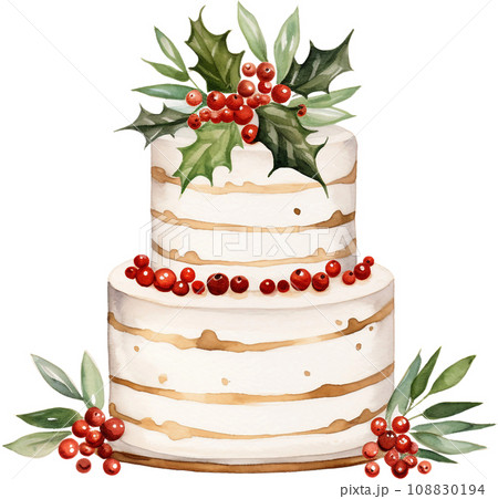 Hand drawn illustration christmas cake. Generative ai 108830194