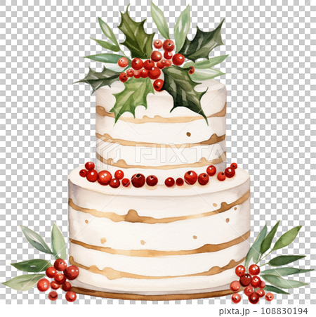 Hand drawn illustration christmas cake. Generative ai 108830194