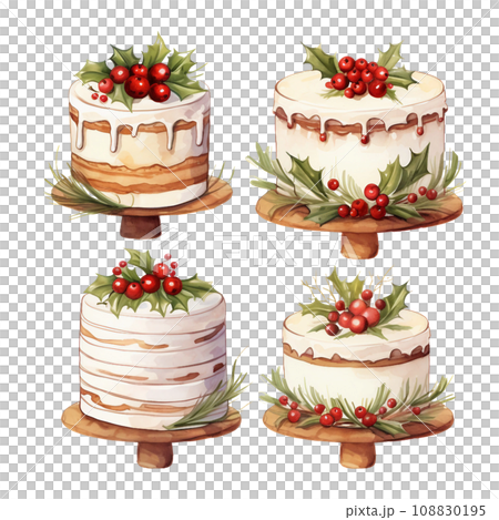 Hand drawn illustration christmas cake. Generative ai 108830195