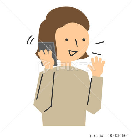 スマートフォンで通話する女性のイラスト スマートフォンで通話する女性のイラスト 108830660