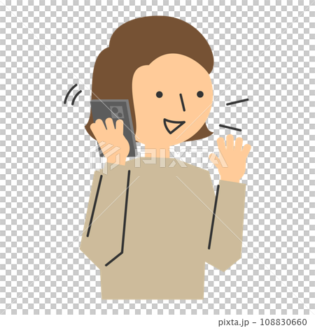 スマートフォンで通話する女性のイラスト スマートフォンで通話する女性のイラスト 108830660
