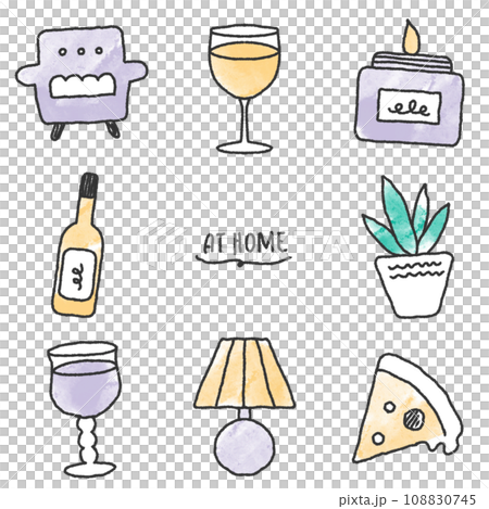 Home wine handwritten illustration set (purple, yellow) Home wine handwritten illustration set (purple, yellow) 108830745