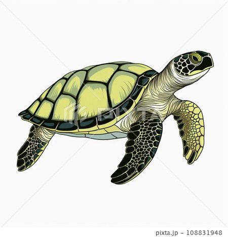Sea Turtle cartoon natural colors, black outline , AI generated 108831948