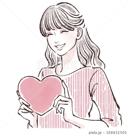 ハートを持つ女性のイラスト素材 ハートを持つ女性のイラスト素材 108832505