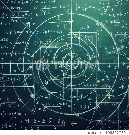Close up of math formulas on a blackboard Close up of math formulas on a blackboard 108832786