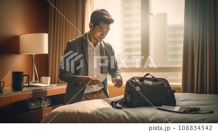 ホテルで仕事をするアジア人男性会社員 108834542