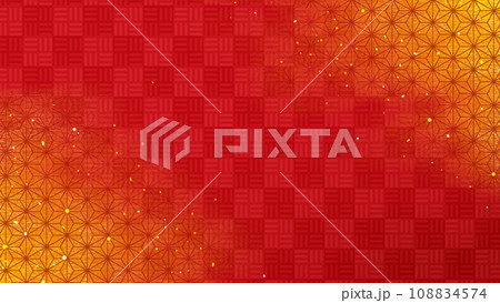 和柄背景 市松模様と麻の葉 赤と金箔と金粉 16:9 和柄背景 市松模様と麻の葉 赤と金箔と金粉 16:9 108834574